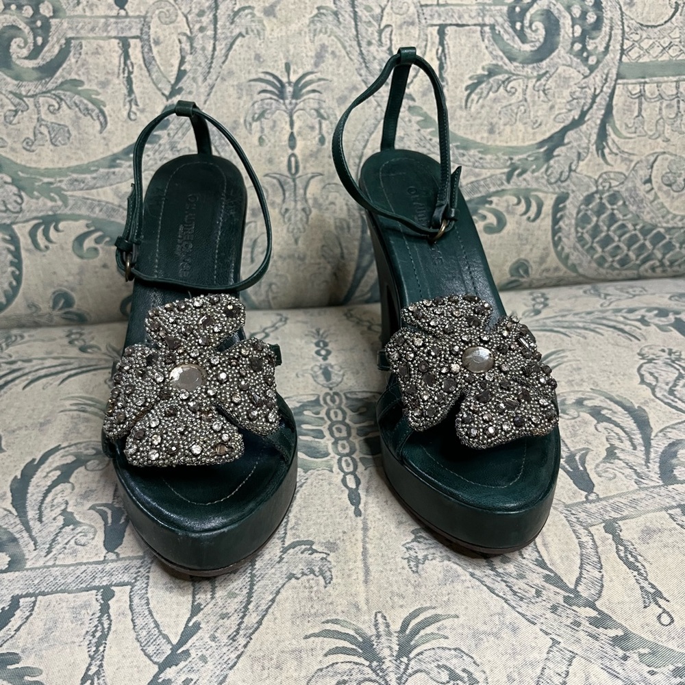 Embellished Flower Green Sandals